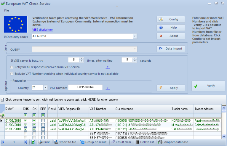 European VAT Check Service screen shot