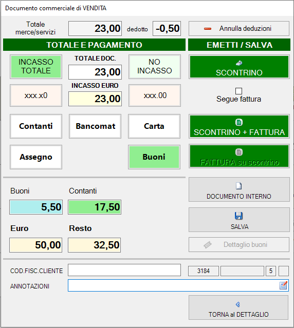 Chiusura DCV (scontrino)